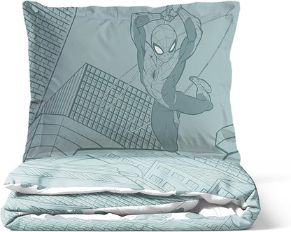 Jay Franco Kids Duvet Cover Set with Sham & Pillowcase – Ultra-Soft Bedding for Room Decor, Cover ONLY Comforter NOT Included, Green - Spiderman, 3 Piece King