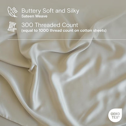 DOZ Sheet Set, 100% Viscose derived from Bamboo, Organically Grown, Buttery Soft, Cooling Sheets, High GSM, Deep Pockets - 3 Piece - 1 Pillowcase 1 Fitted 1 Top Sheet (Sand, Twin)