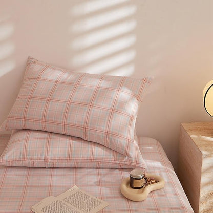 HighBuy Geometric Comforter Sets Full Size Plaid Bohemian Hotel Luxury Bedding Sets 3 Piece Pink Gingham Full Comforters Fluffy with 2 Pillowcases for Full Bed,Comfy Soft Bedding Comforters