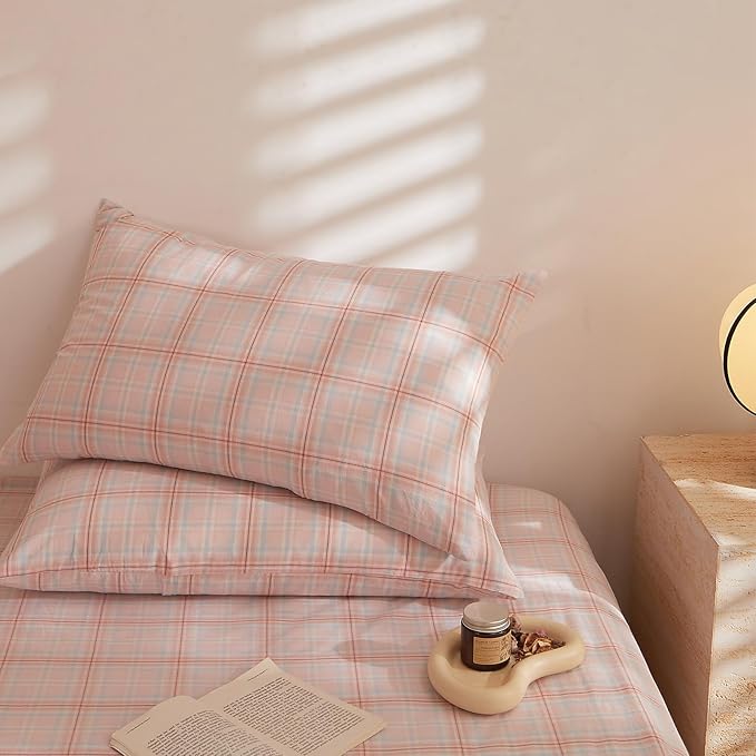 Plaid Comforter Full Size Down Alternative Washed Cotton Bedding Set Fluffy Cute Super Soft Boho Bedding Comforter Sets Machine Washable Cozy Puffy Chic Bed Comforter with 2 Pillowcases