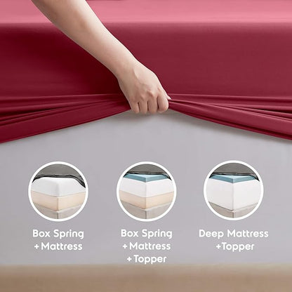 Nestl California King Sheet Set - 1800 Ultra-Soft Microfiber Cal King Bed Sheets - Double Brushed - Deep Pockets - Easy Fit - 4 Piece Set - Bed Sheets (California King, Burgundy Red)