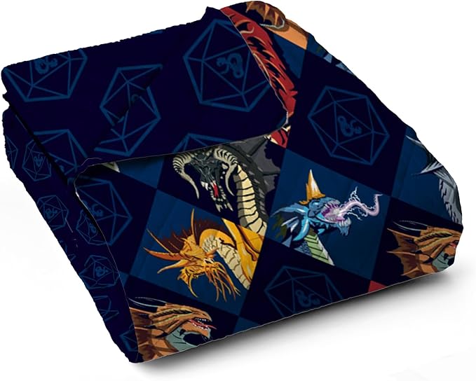 Northwest Dungeons & Dragons Dragons & Dice Quilted Blanket, Comfy Throw, Soft Lightweight Bedding for Bed, or Couch, 60 x 80 inches