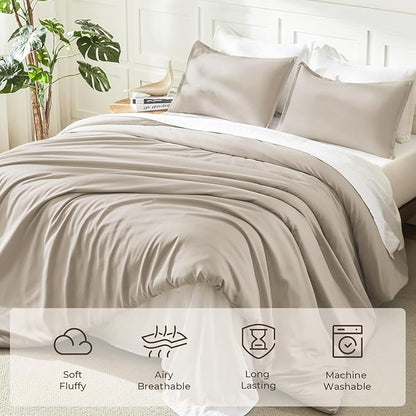 Litanika Oatmeal Comforter Full Size, 3 Pieces Lightweight Solid Bedding Comforter Set, All Season Fluffy Bed Set (79x90In Comforter & 2 Pillowcases)