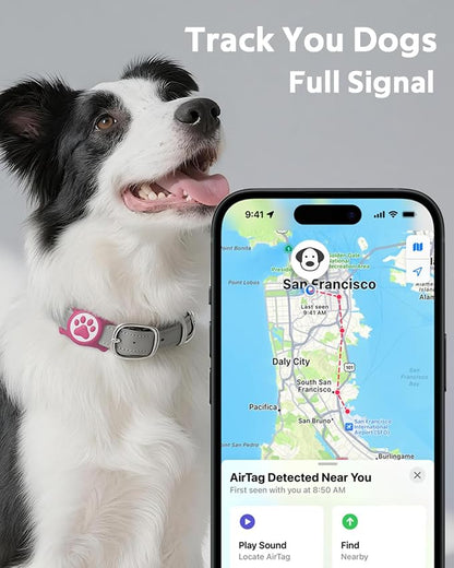 IP68 Waterproof Dog AirTag Holder for Dog Collar, Soft, Stretchy Silicone | Full-Body Protection, Easy Tool-Free Installation, Quiet, No-Dangle Fit, Lightweight, Fits Dog & Cat Collars of All Widths