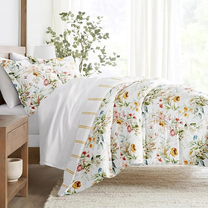 LINENS & HUTCH Comforter Set Patterned Microfiber All Season Down-Alternative Ultra Soft Bedding in Chintz Floral Stripe - Twin/TwinXL Chintz Floral Stripe Clay