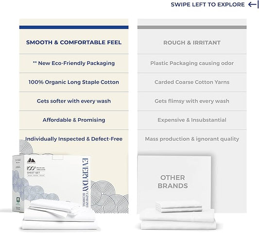Mayfair Linen 100% Organic Cotton Sheets King Size - 4 PC White Organic Cotton Percale Sheets King Set, Soft, Cooling & Breathable Bedsheets, 16" Deep Pocket Hotel Bedding Set - GOTS Certified