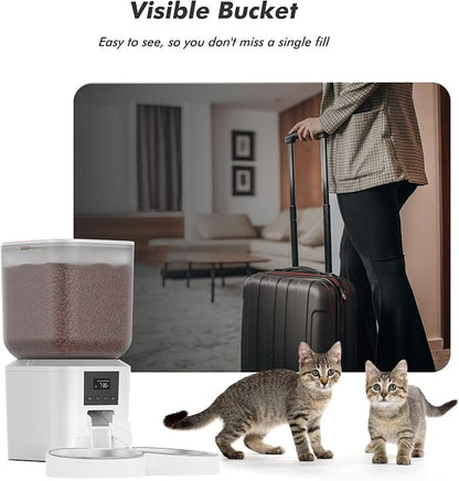 Automatic Cat Feeder for 2 Cats - 8L/34 Cups Large Capacity Auto Food Dispenser with LCD Screen, 2 Food Trays, Timed Cat Feeder, Up to 50 Portions 6 Meals Per Day, Keep Fresh