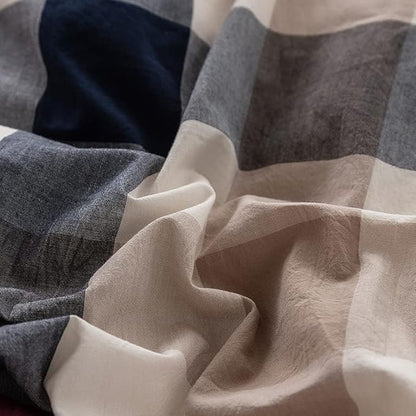 FACE TWO FACE Bedding Duvet Cover Set100% Washed Cotton Duvet Cover Linen Like Textured Breathable Durable Soft Comfy(King, Blue red Grid)