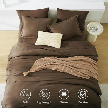 WRENSONGE King Size Comforter Set- 7 Pieces Soft Chocolate Brown Bed in a Bag King with Fitted Sheet, Flat Sheet, 2 Pillow Shams, and 2 Pillowcases-Warm King Bedding Set for All Season