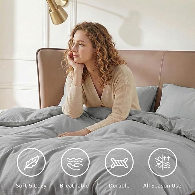 WRENSONGE Queen Comforter Set- 7 Pieces Soft Light Grey Bed in a Bag Queen with Fitted Sheet, Flat Sheet, 2 Pillow Shams, and 2 Pillowcases- Warm Bed Set for All Season