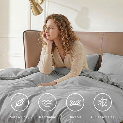 WRENSONGE Queen Comforter Set- 7 Pieces Soft Light Grey Bed in a Bag Queen with Fitted Sheet, Flat Sheet, 2 Pillow Shams, and 2 Pillowcases- Warm Bed Set for All Season