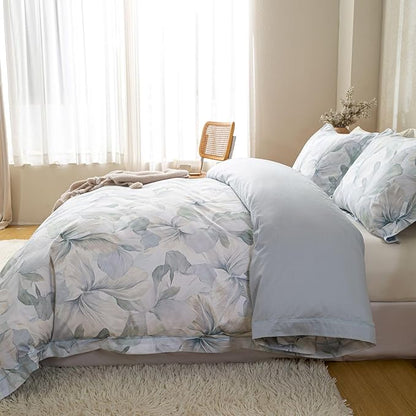 OAITE Duvet Cover Set Twin Size Floral Pattern Ultra Soft 100% Cotton Duvet Cover Sets 3-PC, Breathable Duvet Cover with Zipper Closure & Corner Ties(2 Pillow Shams,1 Duvet Cover)