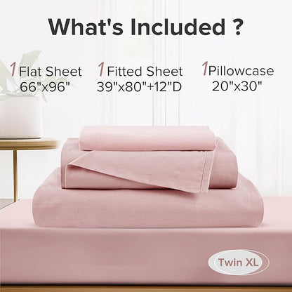 Comfort Spaces 100% Cotton Sheets Twin XL, Breathable & Ultra Soft Cotton Sheets, Naturally Cool Cotton Bed Sheets with 12" Elastic Pocket Fits up to 14" Mattress, All Seasons Sheet Set, Pink 3 Piece