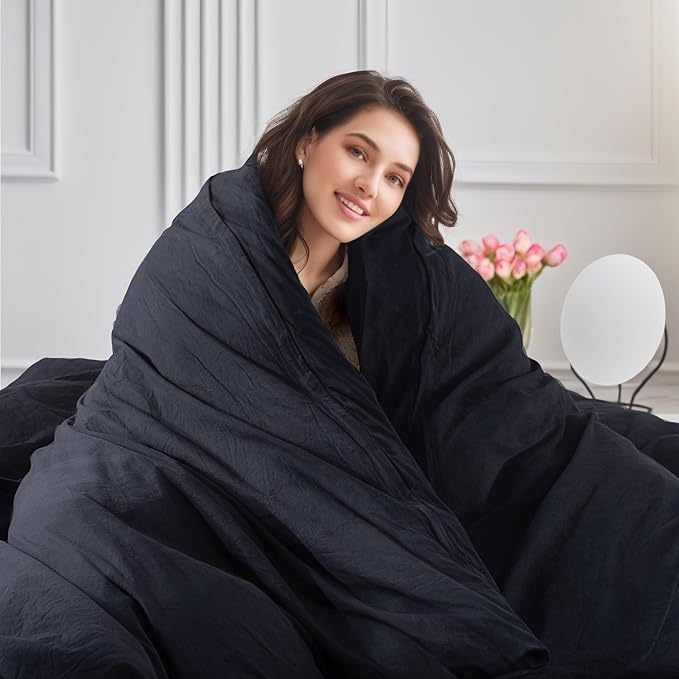 NEXHOME PRO Twin Duvet Cover Set, 100% Certified Organic Cotton with Washed Feel & Linen-Like Texture, Comfortable & Breathable, Home Bedding Set Dark Grey (No Comforter) 6890