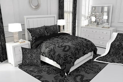 Feelyou Adults Gothic Bedding Set Soft for Boys Girls, Dark Olive Green Damask Comforter Set King Size Snake Duvet Quilt Microfiber Bedroom Decor 3 Pcs with 2 Pillow Cases