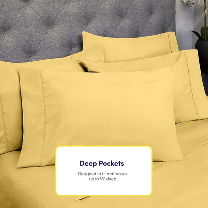Full Size Bed Sheets - 6 Piece 1500 Supreme Collection Fine Brushed Microfiber Deep Pocket Full Sheet Set Bedding - 2 Extra Pillow Cases, Great Value, Full, Yellow