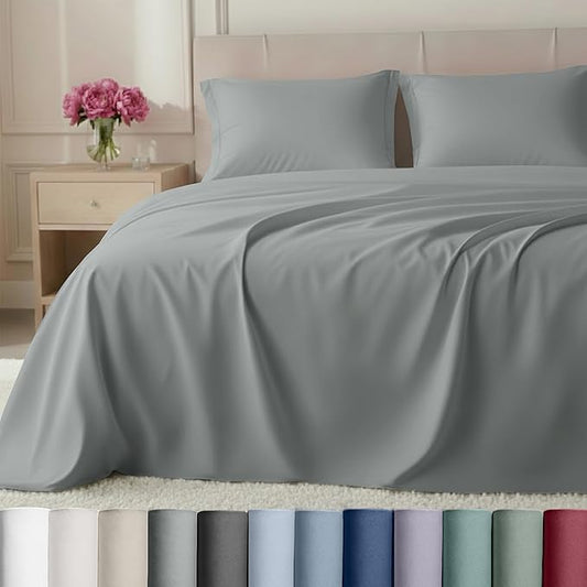 California Design Den Split King Sheets for Adjustable Bed - Buttery Soft 800 Thread Count, 100% Cotton Set, Sateen Bedding Set, Durable Twin XL Fitted Sheets - Light Grey