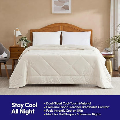 Oversized Cooling Comforter Twin/Twin XL – Reversible Diamond-Quilted Comforter for College Dorms – Lightweight Breathable Bed Blanket for Hot Sleepers, Night Sweats & College Students, Beige