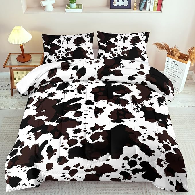 Western Comforter Set Queen Animal Cow Print Comforter Set Queen Boys Black and White Farmhouse Bedding Quilt Girls Cowboy Bedding Western Room Decor Cow Print Country Quilt