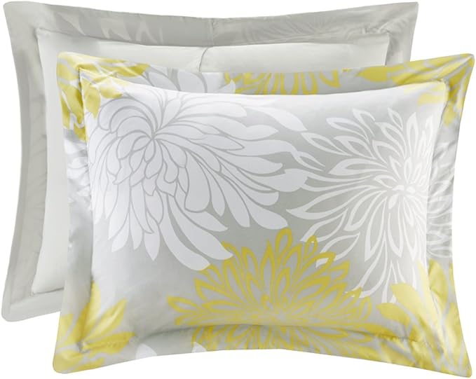 Comfort Spaces Enya Comforter Set-Modern Floral Design All Season Down Alternative Bedding, Matching Shams, Bedskirt, Decorative Pillows, King(104"x90"), Yellow