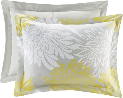 Comfort Spaces Enya Comforter Set-Modern Floral Design All Season Down Alternative Bedding, Matching Shams, Bedskirt, Decorative Pillows, King(104"x90"), Yellow