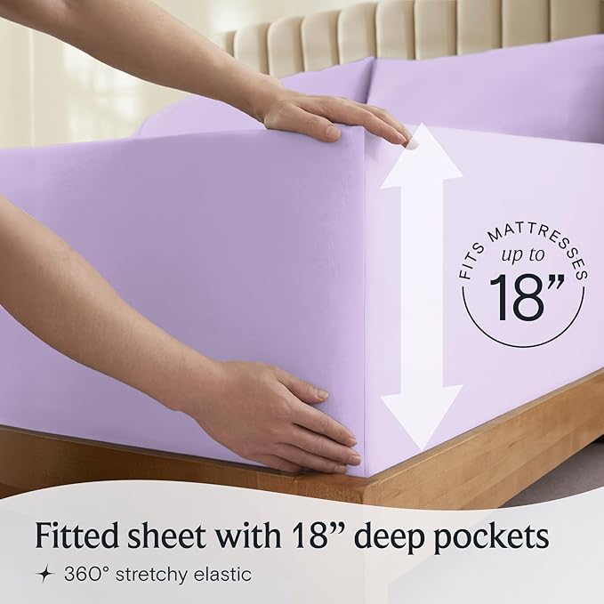 LuxClub 4 PC King Sheet Set, Breathable Luxury Bed Sheets, Deep Pockets 18" Wrinkle Free Cooling Bed Sheets Machine Washable Hotel Bedding Silky Soft - Lavender King