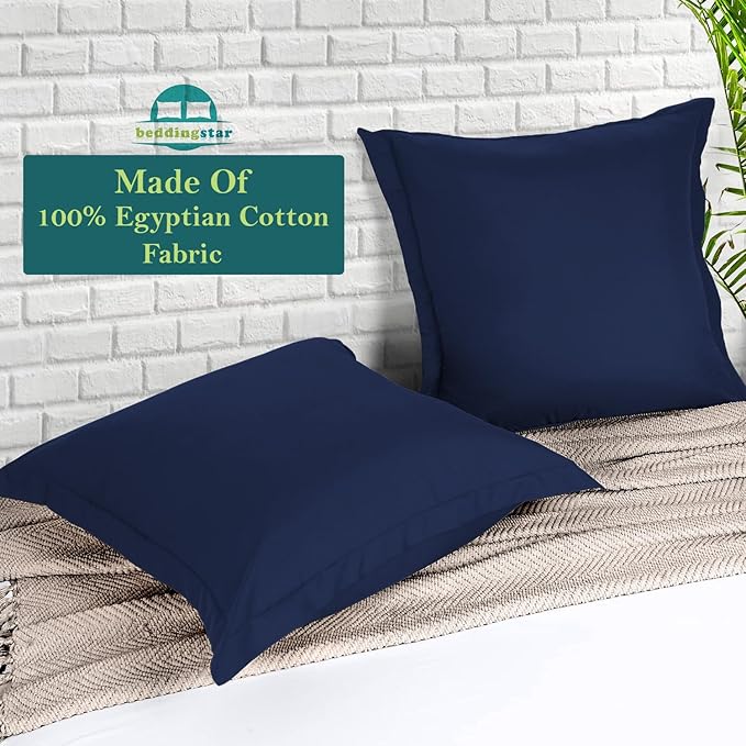 Euro Sham Covers 26x26 Set of 2 Navy Blue 600 Thread Count 100% Egyptian Cotton Pack of 2 Euro 26x26 Pillow Covers Cushion Cover Cases Soft Skin Friendly European Size Decorative Square Pillow Shams
