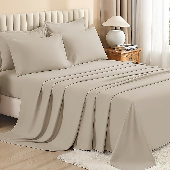 Litanika Comforter King Size Set Oatmeal - 7 Pieces Bed in a Bag King Bedding Comforter Sets, Plain Lightweight Bed Set with Comforter, Sheets, Pillowcases & Shams