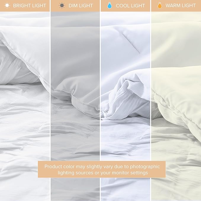 Comfort Spaces Comforter for Queen Size Bed, Ogee Ruched with Crinkle Texture, Breathable Comforter Set Queen, All Season Lightweight Bedding Set, Shams, Décor Pilow, Full/Queen White 4 Piece