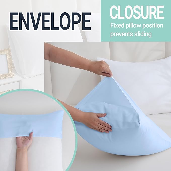 ZPECC Pillow Cases Queen Size Set of 12, 20x30 Envelope Closure Pillowcases, Soft Plain Brushed Microfiber Covers Hypoallergenic Breathable, Light Blue