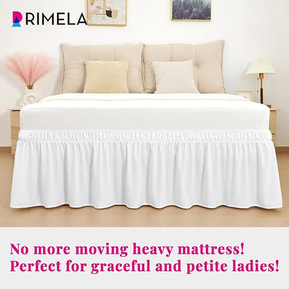 RIMELA Bed Skirt Queen Size Bright White 15 Inch Drop, Wrap Around Elastic Bedskirt, Dust Ruffle for Adjustable Bed Base Soft Durable Fabric Machine Washable Easy to Install Bed Skirts