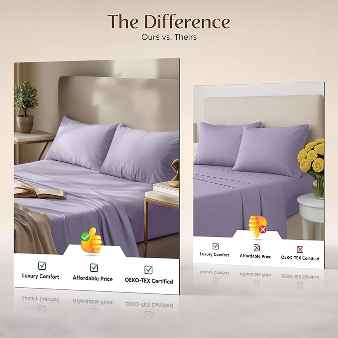 Utopia Bedding King Size Sheet Set – 4 Piece Bed Sheets, Soft and Breathable Microfiber, Includes 1 Fitted Sheet, 1 Flat Sheet and 2 Pillowcases – Oeko Tex (Lavender)