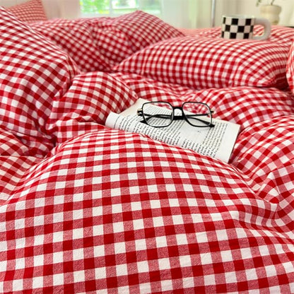 Nayoroom Red Gingham Duvet Cover Queen Size 100% Washed Cotton Plaid Checkered Duvet Cover 3 Pieces Soft Breathable Grid Farmhouse Dorm Bedding Set for All Seasons