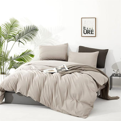 Cottonight Beige Comforter Set Queen Cream Khaki Bedding Comforter Full Oatmeal Solid Blanket Quilts Modern Soft Breathable Beige Taupe Color 3 Piece Bedding Set