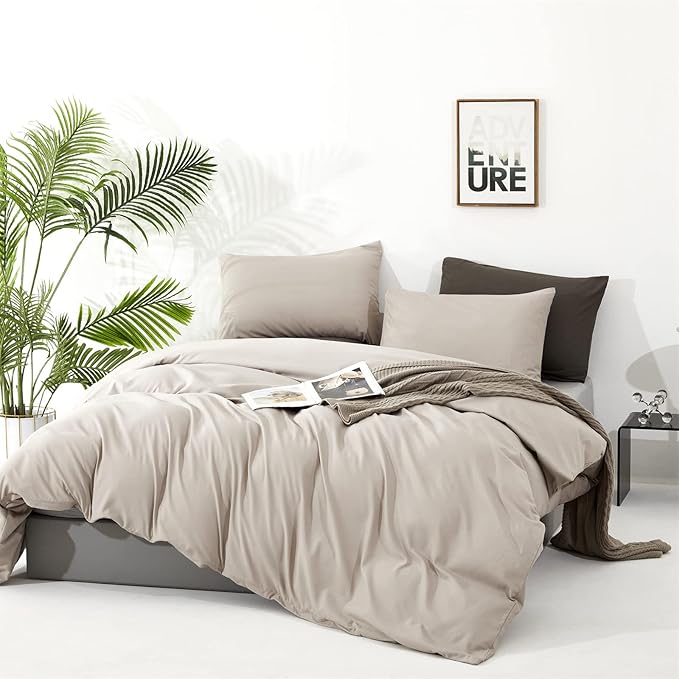 CLOTHKNOW Light Khaki Comforter Set Queen Beige Taupe Bedding Comforter Sets Soft Oatmeal Queen Size Comforter Sets with 2 x Pillowcases