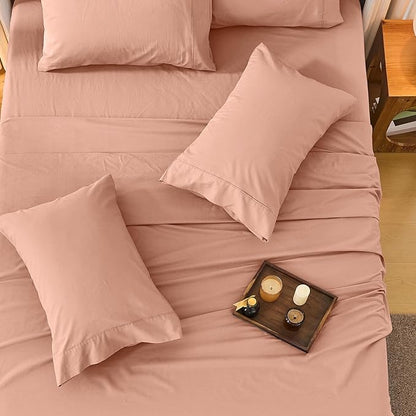 Bedlifes 100% French Flax Linen Sheets Set Queen Size - 6 Piece Extra Deep Pocket 18-24",Soft Breathable Queen Bed Sheets with Temperature Regulating & Moisture-Wicking(Blush Pink