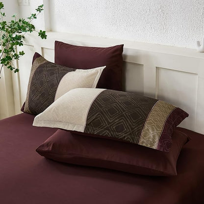 Dinjoy Burgundy King Size Comforter Set,Striped Boho Bed in a Bag King 7 Pieces Soft Fall Bedding Comforters Sets wiht Sheets Microfiber Complete Bed Sets for All Season