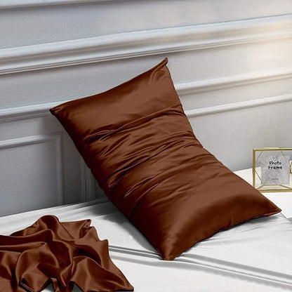 NTBAY 2 Pack Satin King Pillowcases for Hair and Skin, Luxurious and Silky Pillow Cases with Envelope Closure, 20x36 Inches, Brown