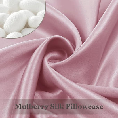 Adubor Silk Pillowcase for Hair and Skin with Hidden Zipper, Both Sides 23 Momme Silk Pillow Case, Queen Size 20×30 inches, Pink, 2PCS
