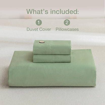JELLYMONI Cotton Duvet Cover Cal King Size - Light Green Comforter Cover with Button 100% Washed Cotton 3PCS Breathable Soft Solid Bedding Set Duvet Cover 104×98in & 2 Pillowcases (NO Comforter)