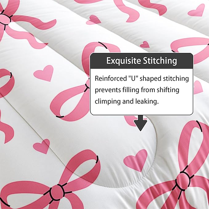 Pink Bowknot Comforter for Girls,3 Pieces Princess Bowknot Bedding King Size,Kawaii Bow-tie Bed Set for Kids Women,Pink Cute Bow Bedding,Girls Bedroom Comforter Set 1 Quilt 2 Pillowcases