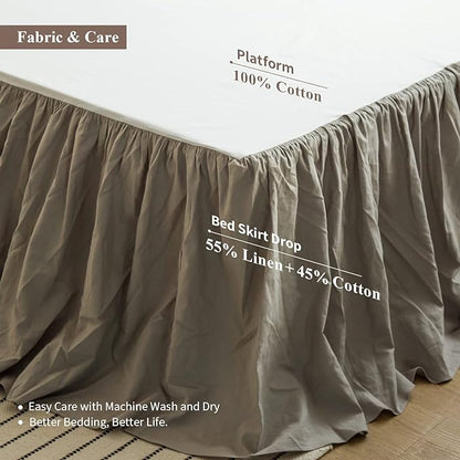 BISELINA French Linen Bed Skirt with Pleated Frills 18-Inch Tailored Drop Natural Flax Cotton Blend Dust Ruffle Soft Cozy Farmhouse Bedding (18" King, Ruffle Grey)