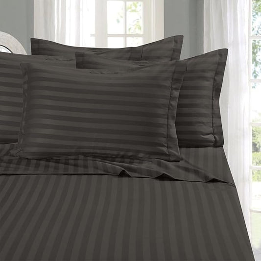 Elegant Comfort Best, Softest, Coziest 6-Piece Sheet Sets! - 1500 Premier Hotel Quality Luxurious Wrinkle Resistant 6-Piece Damask Stripe Bed Sheet Set, King Grey