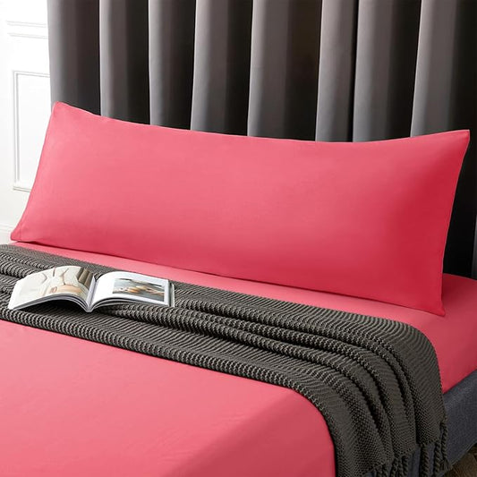 MILVOWOC 2Pcs Brushed Microfiber Body Pillowcases - 20 x 48 Inch, Hot Pink Pillow Case Set Soft Non Slip Envelope Pillow Cover with Moisture Absorption and Anti-Wrinkle Machine Washable