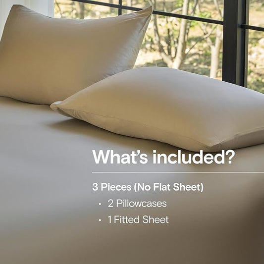 DOZ Sheet Set, 100% Viscose derived from Bamboo, Organically Grown, Buttery Soft, Cooling Sheets, High GSM, Deep Pockets - 3 Piece - 2 Pillowcases 1 Fitted Sheet (Fog, Queen)