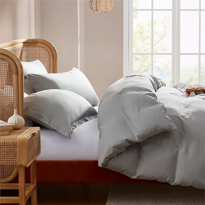 Nestl Light Grey Duvet Cover King Size - Soft Double Brushed King Duvet Cover Set, 3 Piece, with Button Closure, 1 Duvet Cover 104x90 inches and 2 Pillow Shams