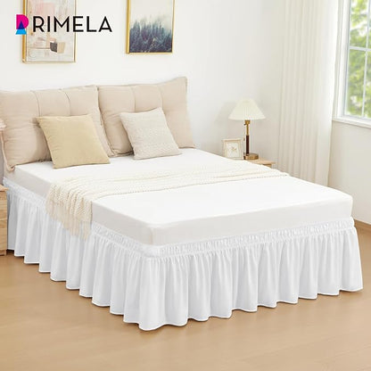 RIMELA Bed Skirt Queen Size Bright White 15 Inch Drop, Wrap Around Elastic Bedskirt, Dust Ruffle for Adjustable Bed Base Soft Durable Fabric Machine Washable Easy to Install Bed Skirts
