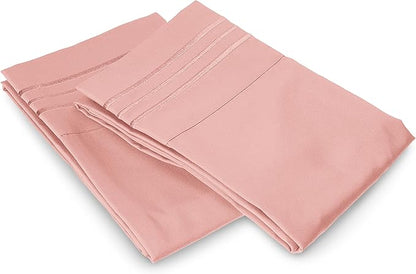Elegant Comfort Luxury Ultra-Soft 2-Piece Pillowcase Set - 1500 Premium Hotel Quality Microfiber Double Brushed - Wrinkle Resistant, Standard/Queen, Dusty Rose