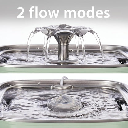 Veken Innovation Award Winner Stainless Steel Cat Water Fountain, 108oz | Automatic Pet Fountain Dog Water Dispenser with Replacement Filters & Silicone Mat for Cats, Dogs (Tea Green)