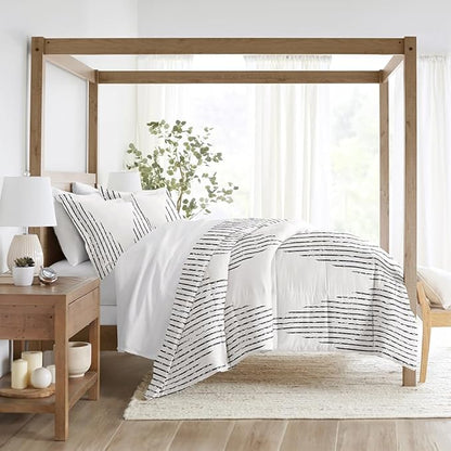 LINENS & HUTCH Comforter Set Patterned Microfiber All Season Down-Alternative Ultra Soft Bedding in Diamond Stripe - King/Cal-King Diamond Stripe Gray
